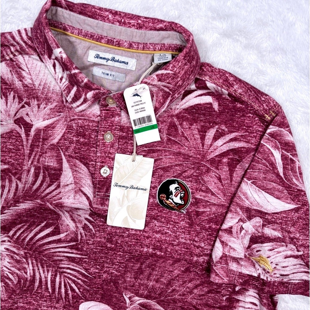 Tommy Bahama FSU Florida Seminoles Polo Shirt Mens L (FIT M) Maroon Tropical NEW
